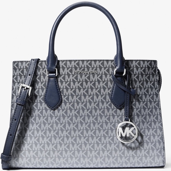 Michael Kors Sheila Medium Ombré Signature Logo Satchel Bag Navy Blue Multi - Picture 1 of 9